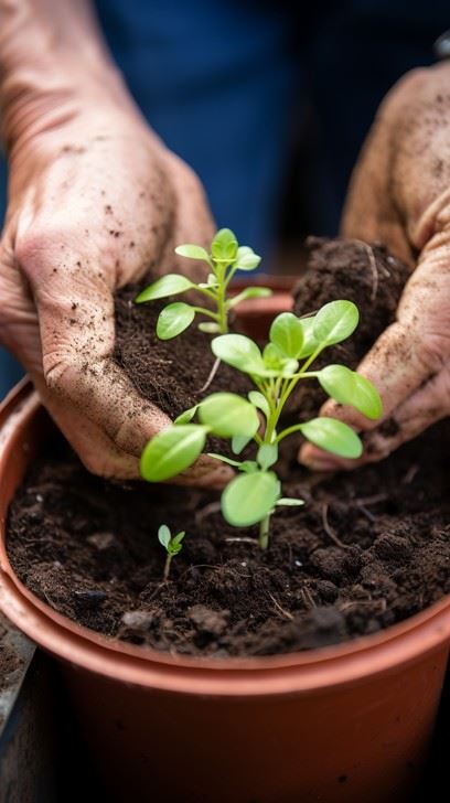Repotting a seedling